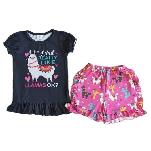 $6.00 Sale I Just Really Like Llamas Shorts  Outfit - Kids Clothing Summer