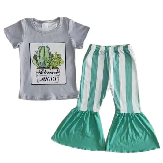 $6.00 Sale Cactus Blessed Mess Bell Bottoms Outfit