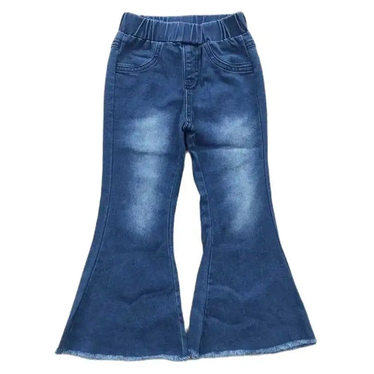 Elastic Waist Bleached Western Pants Denim Flare Bell Bottom Jeans Kids Clothes