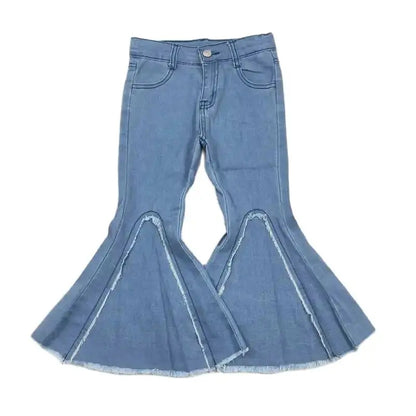 Girls Western Denim Flare Bell Bottom JEANS Pants Kids