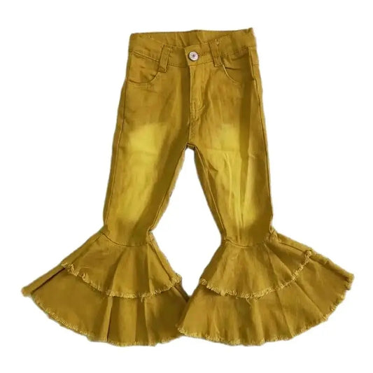 Golden Bleached Western Pants Denim Flare Bell Bottom Jeans Kids Clothes