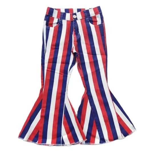 Girls Bell Bottom Denim Pants - Western 4th of July Stripe