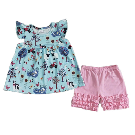$6.00 Sale Mint & Pink Farm Ruffle Shorts Outfit