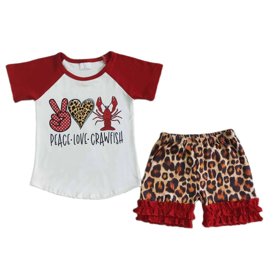 Peace Love Crawfish Leopard Print Summer Ruffle Shorts Outfit