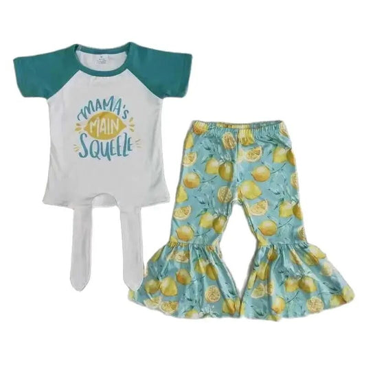 Girls Mama's Main Squeeze Lemon Mother's Day Bell Bottom Pants Outfit