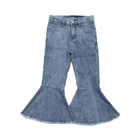 Girls Western Distressed Denim Flare Bell Bottom JEANS Pants Kids Clothes