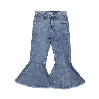 Girls Bell Bottom Denim Pants - Light Wash Blue Flare