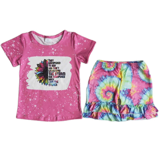 Pink Psychedelic Sunflower Ruffle Shorts Summer Outfit