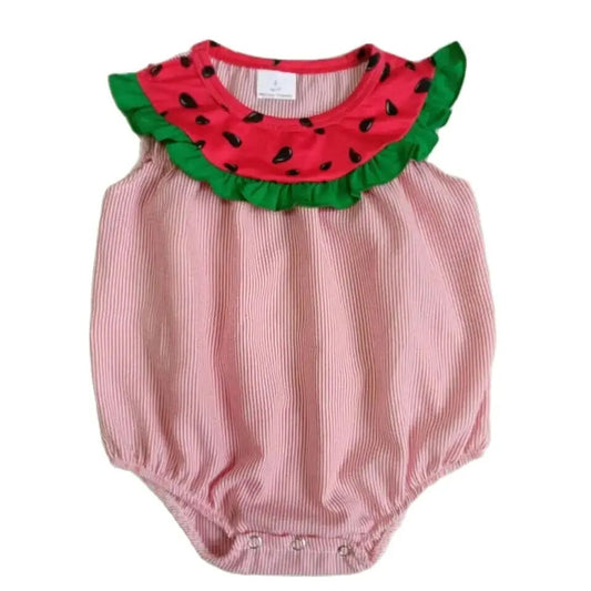 Classic Watermelon Collar Detail Summer Bubble Romper - Baby Clothes 0-3m, 3-6m, 6-12m, 12-18m, 2T many full runs available