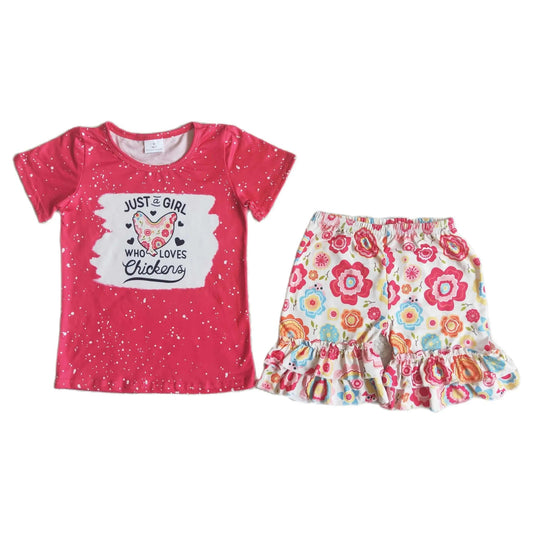 Girl Who loves Chickens Summer Ruffle Shorts Outfit