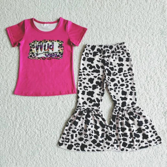 Girls WILD ONE Leopard Print Western Bell Bottom Pants Outfit