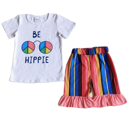 BE HIPPIE Groovy Girls Striped Ruffle Shorts Summer Outfit