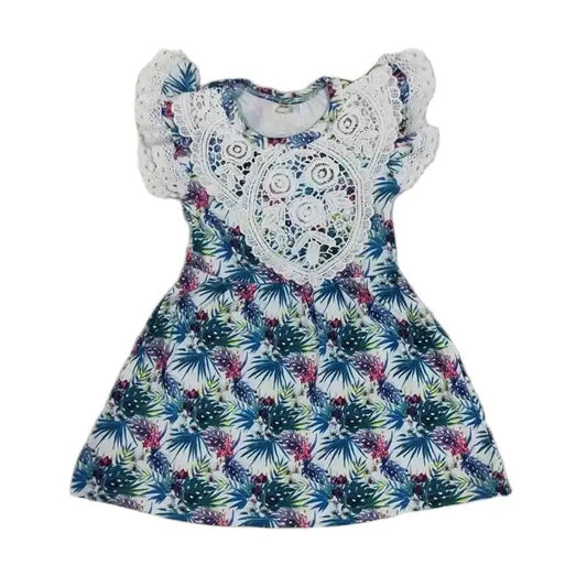 Girls Lace Accent Floral Short Sleeve Dress