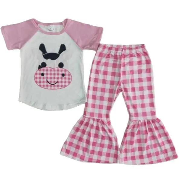 Pink Cow Plaid - Western Bell Bottom Outfit Kids Clothing