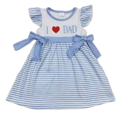 I Love Dad - Blue Striped Father's Day Sibling Set Kids