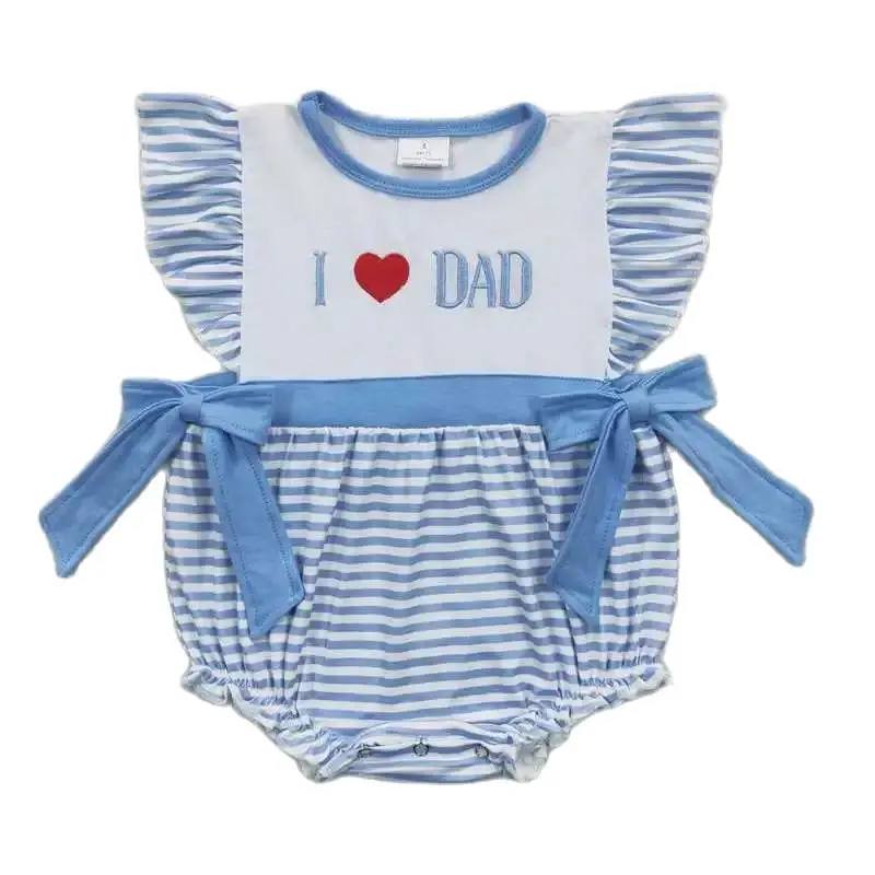 I Love Dad - Blue Striped Father's Day Baby Girls Romper