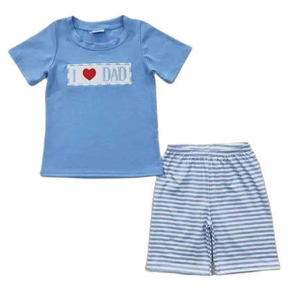 I Love Dad - Blue Striped Father's Day Boys Outfit