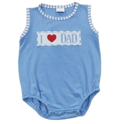 I Love Dad - Blue Striped Father's Day Baby Boys Romper