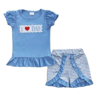 I Love Dad - Blue Striped Father's Day Girls Outfit