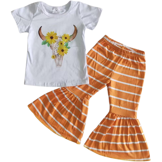 Sunflower Orange Steer - Western Bell Bottoms Outfit Kids