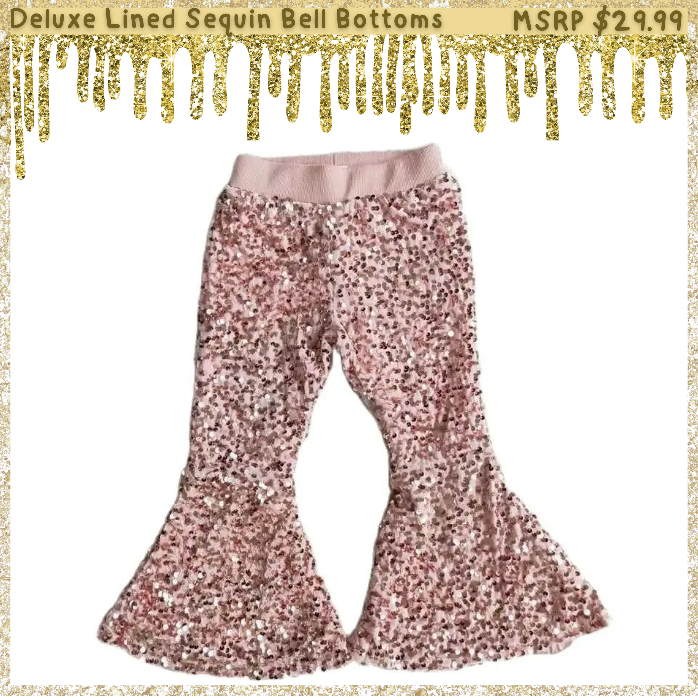 WESTERN YEE HAW 4-Pack: Girls Deluxe Lined Sequin Bell Bottoms (Flare Pants)