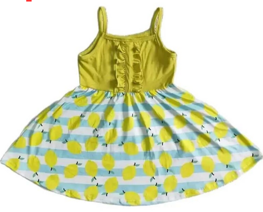 Girls Spaghetti Strap Lemon Stripe Dress Summer
