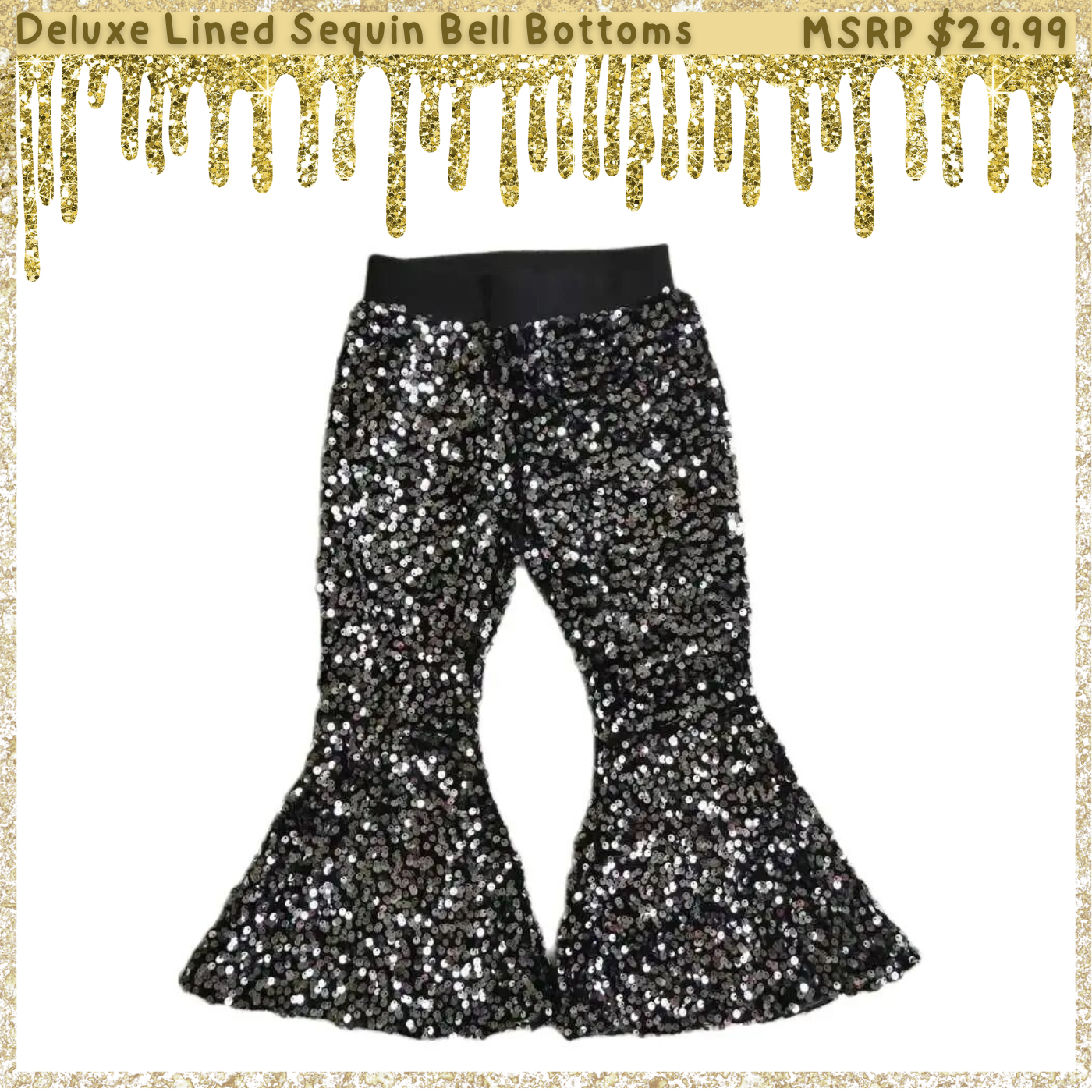 CHRISTMAS 4-Pack: Girls Deluxe Lined Sequin Bell Bottoms (Flare Pants)