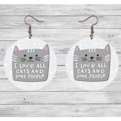 Dangle Earrings - I Love All Cats And Some People Galfirmations (Young Womens Contemporary)