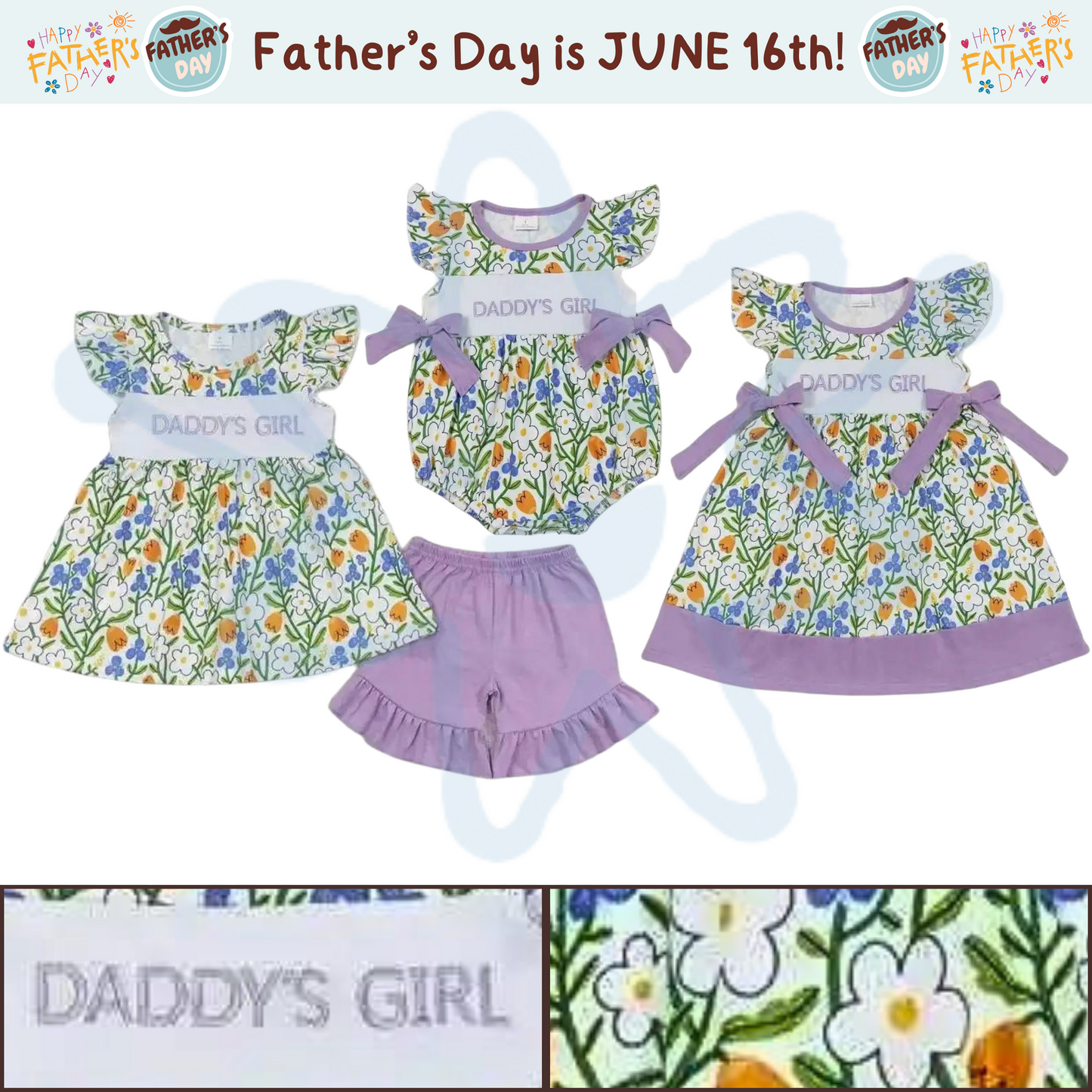 Daddy's Girl Purple Floral Father's Day Sibling Set Summer