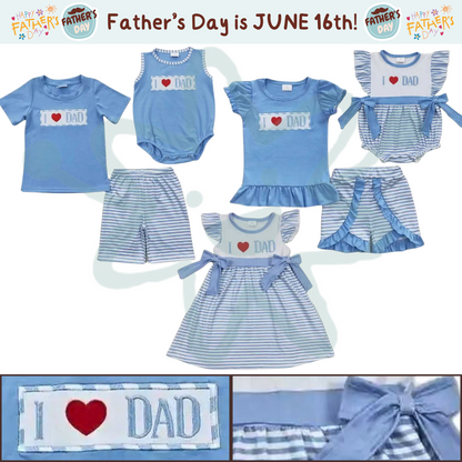 I Love Dad - Blue Striped Father's Day Sibling Set Kids