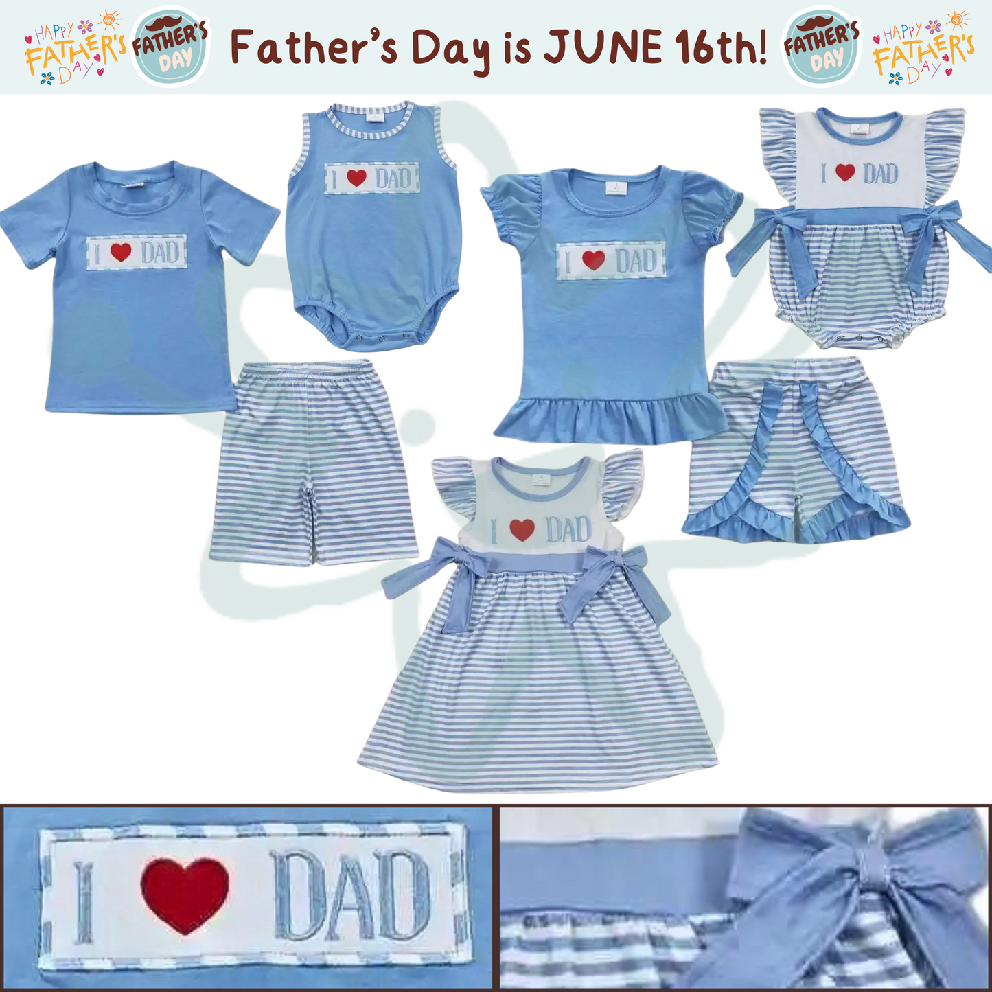 I Love Dad - Blue Striped Father's Day Baby Girls Romper