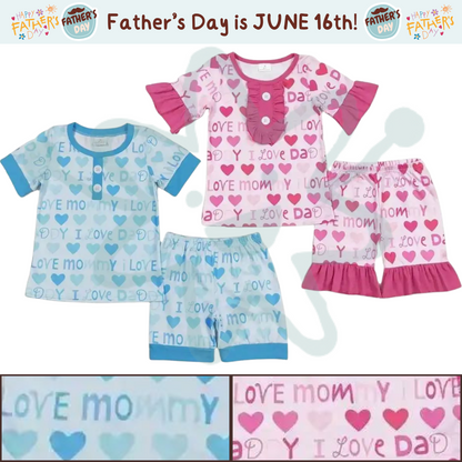 I Love Mommy I Love Daddy - Father's Day Sibling Set Kids