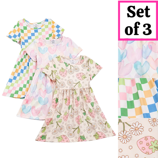 Kids Clothing -  3 Pack Girls Summer Fruit Floral Twirly Dress