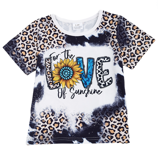 LOVE OF SUNSHINE (Girls) Western Summer Shirt  Leopard Cow Sunflower