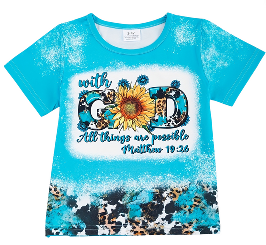 ALL THINGS ARE POSSIBLE (Girls) Western Summer Shirt  Leopard Cow Sunflower