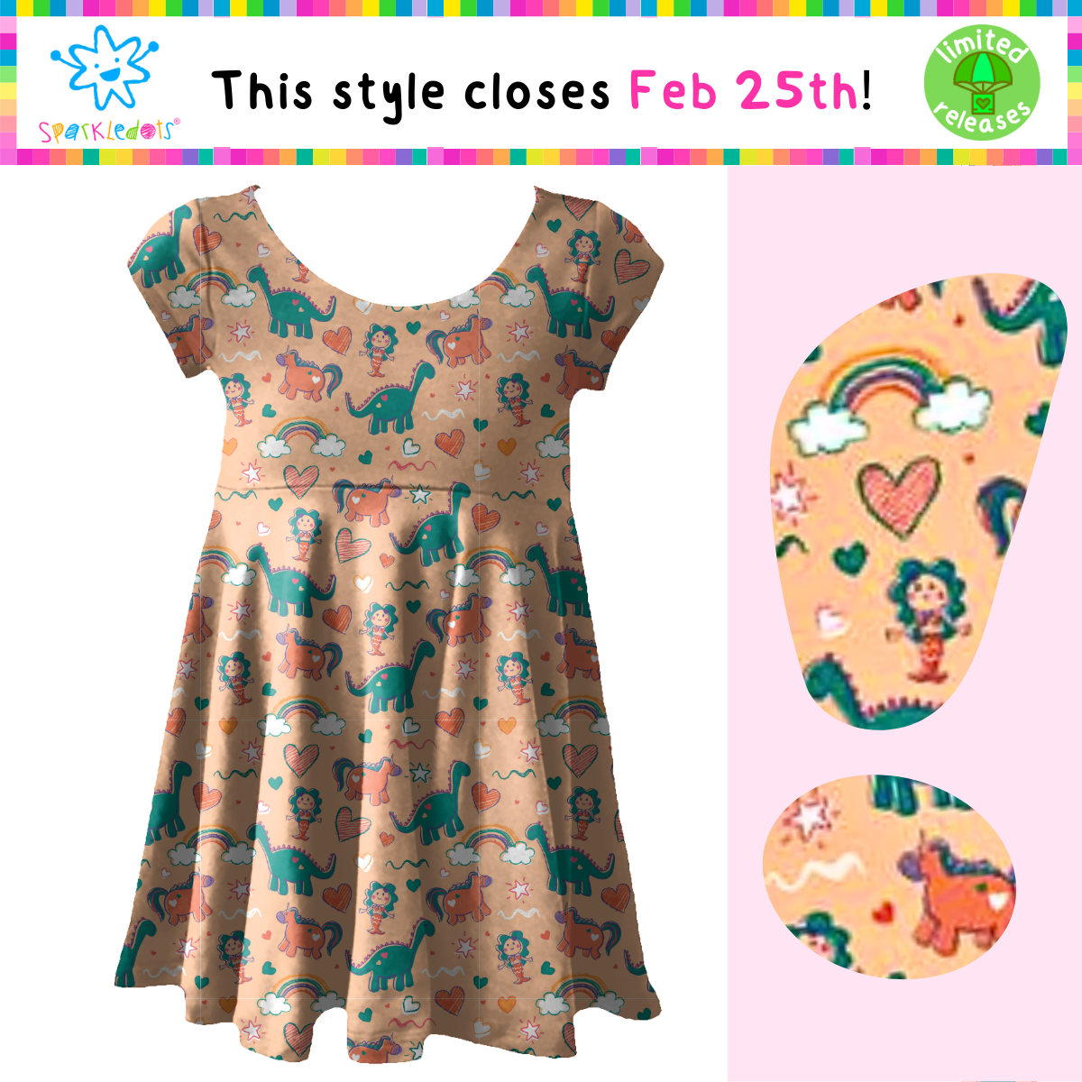 Kids Clothing - Sparkledots® Twirly Dress #24002 Mermaid Dinosaur Unicorn Rainbow - Spring Summer Short Sleeves