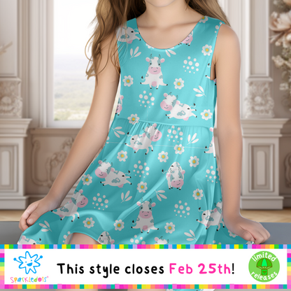 Kids Clothing - Sparkledots® Twirly Dress #24004 Floral Cow Doodle - Spring Summer Sleeveless Sundress