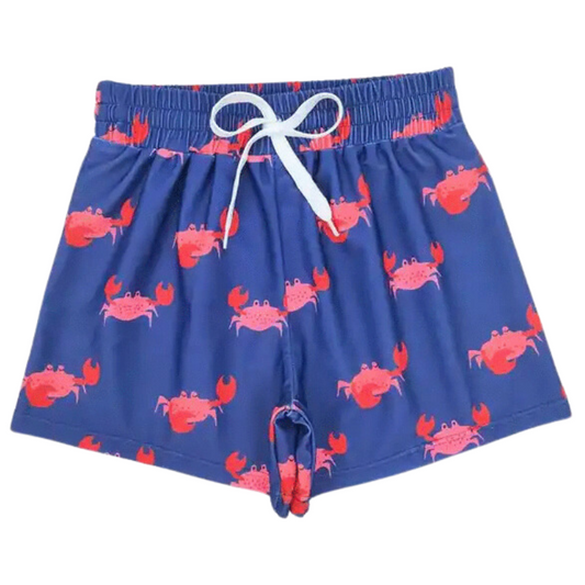 Boys Clothing Swim Trunks - Navy & Red Crab