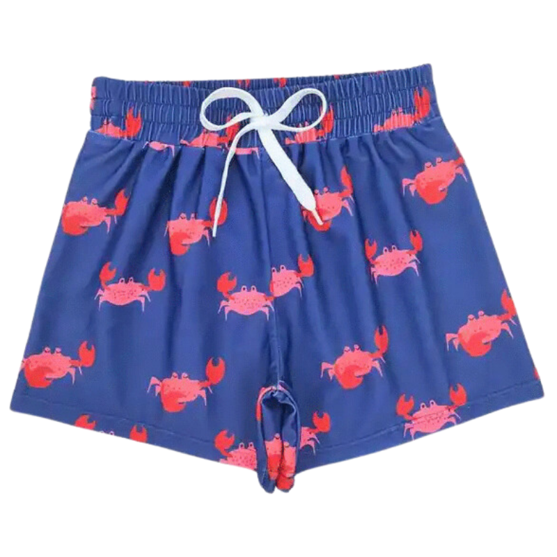 Boys Clothing Swim Trunks - Navy Red Coastal Crab Kids