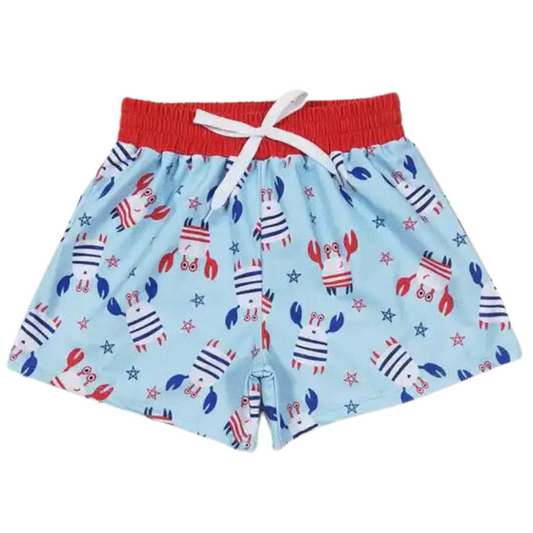 Boys Clothing Swim Trunks - Patriotic Crab