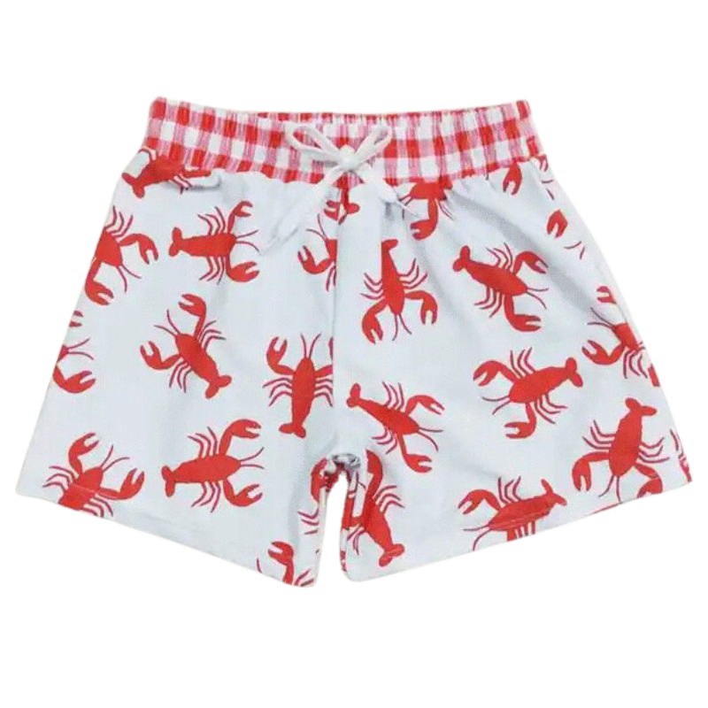Boys Clothing Swim Trunks - Red Plaid Lobster Kids