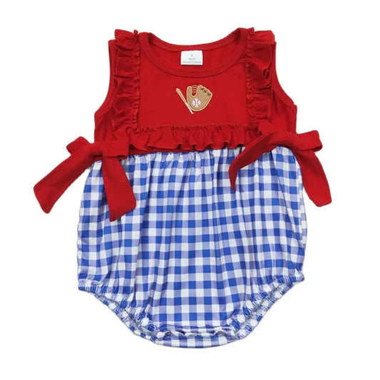 Red White Blue & Cute - Baseball Applique Baby Girl Romper