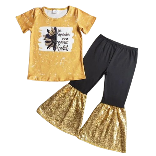 Sunflower Sequin - Western Bell Bottom Outfit Kids Clothing