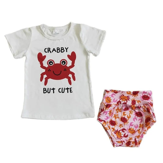 Girls Baby Bummies Summer Outfit - Crabby But Cute Infant