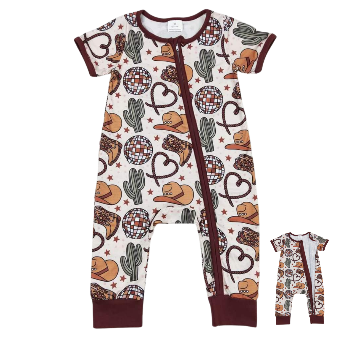 Western Baby Romper Lasso Heart Cactus - Baby Clothes