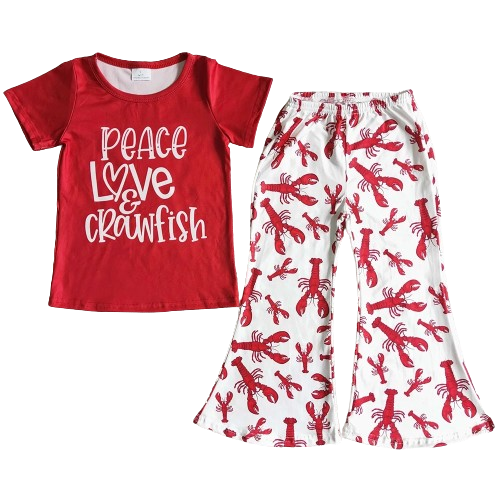 Peace Love Crawfish - Western Bell Bottom Outfit Kids Girls