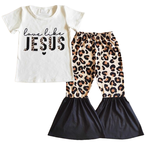 Love Like Jesus Leopard - Western Bell Bottom Outfit Kids