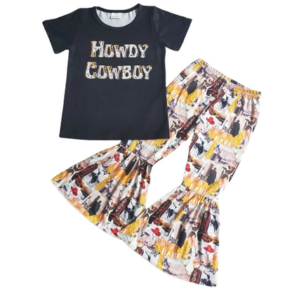 Howdy Cowboy Western Bell Bottom Outfit - Kids Girls Summer