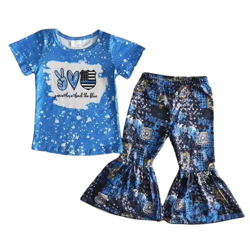 $6.00 Sale Summer  Back the Blue Police Outfit Southwest Short Sleeve Shirt and Pants - Kids Clothes