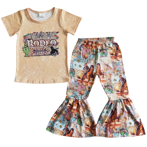 Summer Rodeo Roundup Horse Cowgirl Outfit Western Short Sleeve Shirt and Pants - Kids Clothes